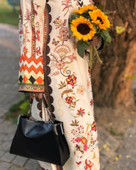 Afghan Floral Print Two-Piece Silk Creap  Kurta And Trousers Set