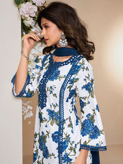 Blue Floral Printed Kurta with Palazzos & Dupatta.