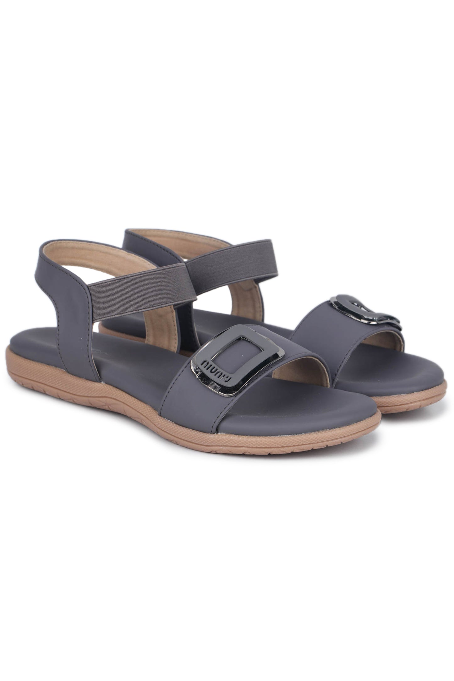 Casual Grey One Toe Flats Round Toe Ankle Loop Flats