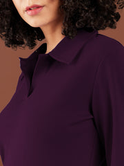 Women Ribbed Polo Collar T-shirt