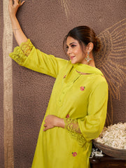 Lime Yellow Embroidered Kurta Set
