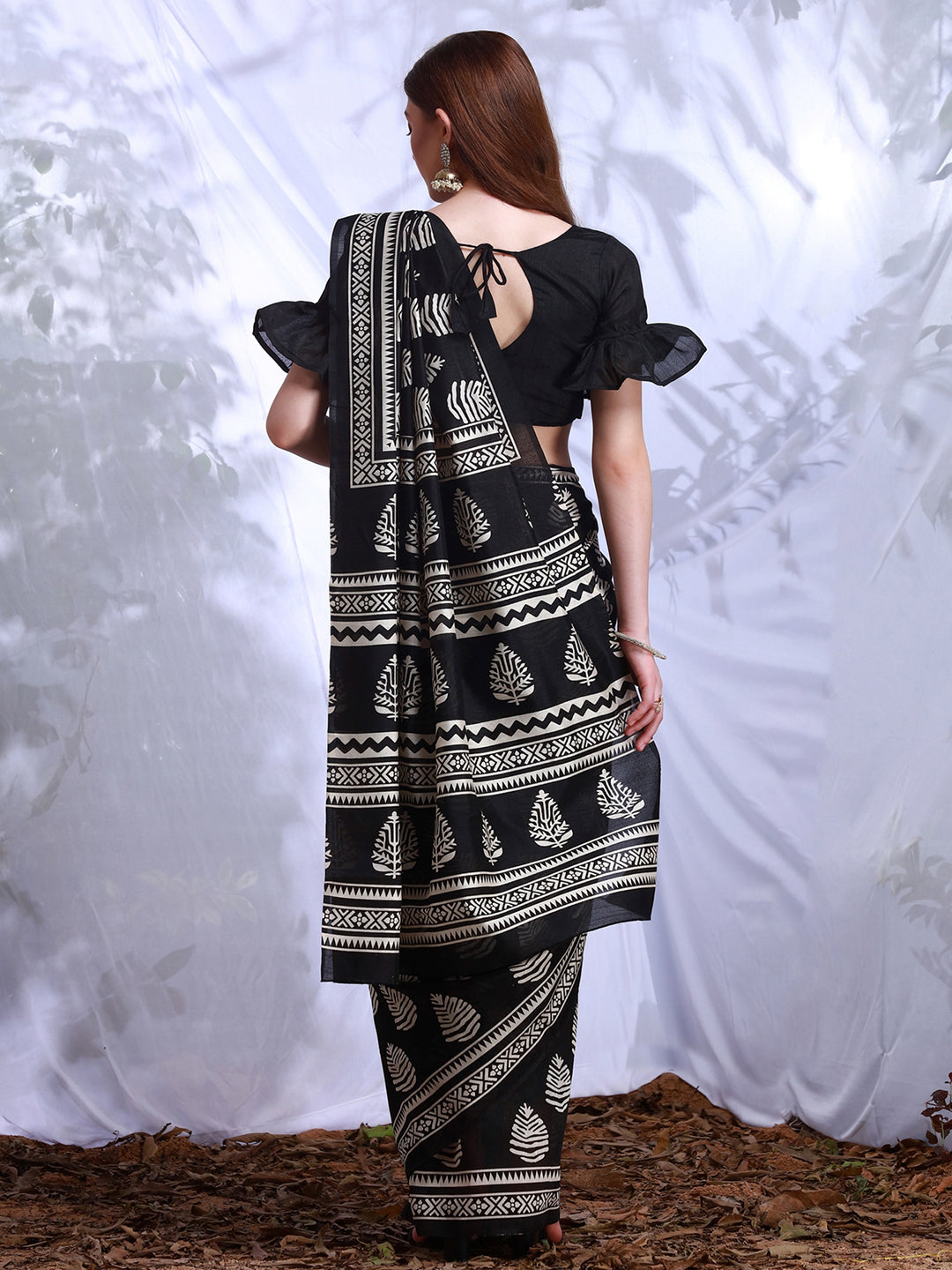 Women's Bhagalpuri Silk Black Printed DesignerSaree With Blouse Piece