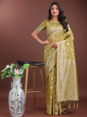 Elegant Sea Green Linen Cotton Saree with Silver Zari – Perfect Blend of Comfort & Charm