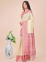 Premium Pink & Sky Blue Floral Woven Lichi Silk Saree with Rich Pallu & Tassels – Festive & Party Wear for Women