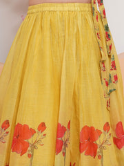 Girls Yellow Printededed Ready to wear Choli & Lehenga With Dupatta