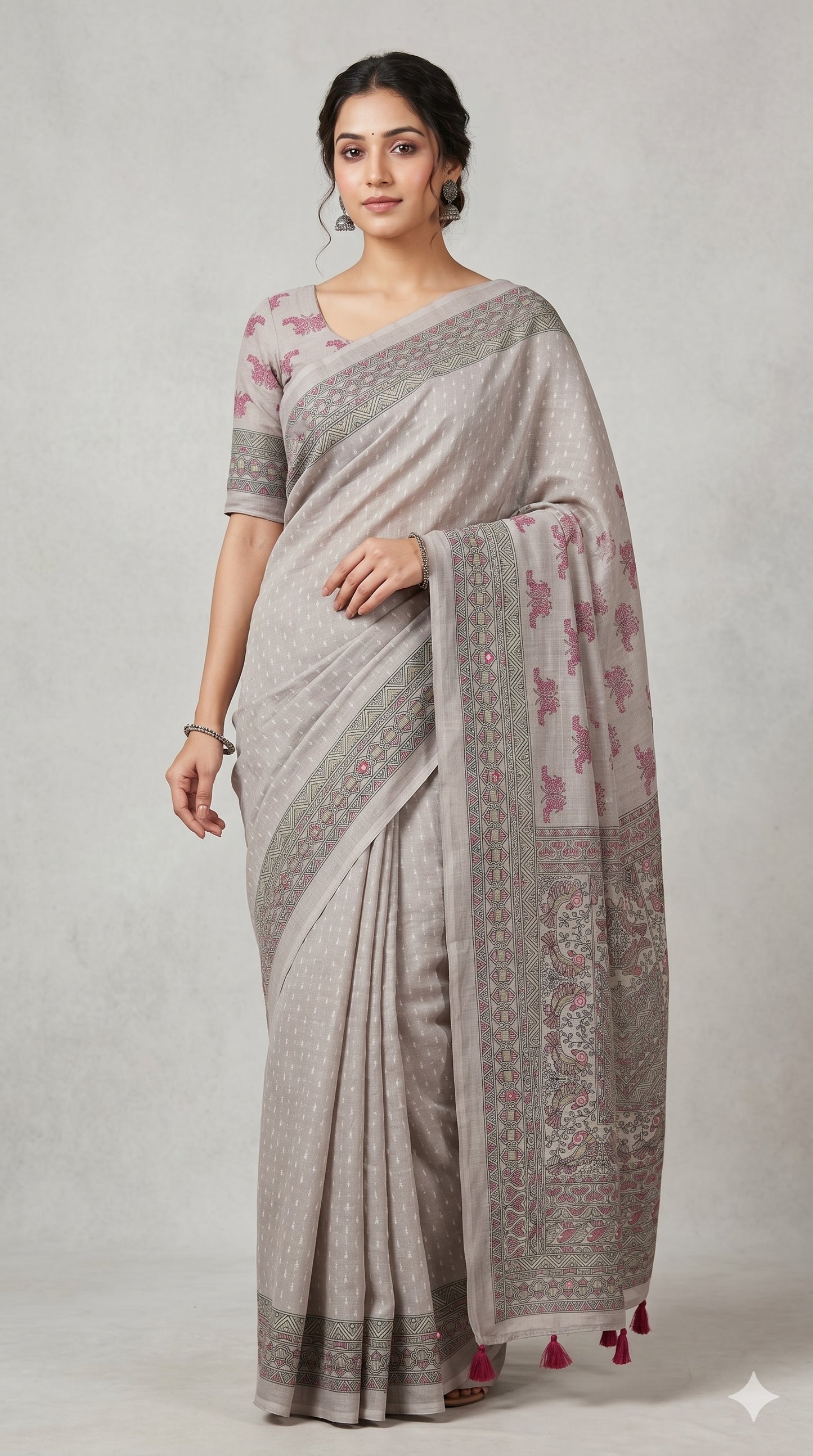 Soft linen saree with shaded style prints.