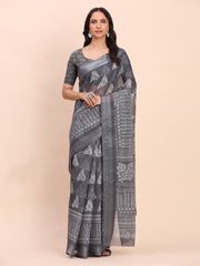 Rust Cotton Cotton Saree with Tribal Floral Print | Bold Ethnic Design | Lightweight Casual & Festive Saree for Women