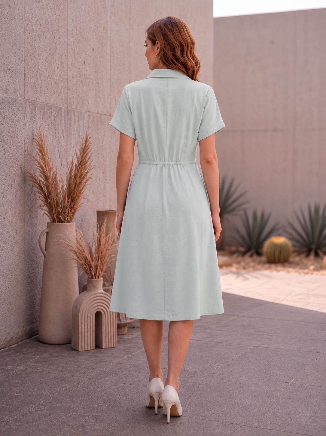 Turquoise Collar Embellished Dress-ADR-21221