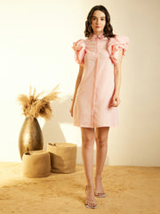 Women's Powder Pink Power Shoulder Dress