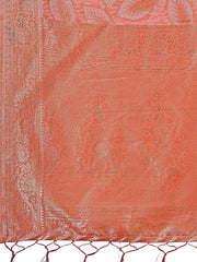 Peach Pink Linen Cotton Saree with Golden Zari Leaf Design & Elegant Pallu – Festive | Office | Daily Wear