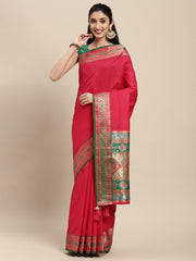 Ethnic Navy Blue Party Wear Saree with Rich Pallu and Contrast Red Zari Border
