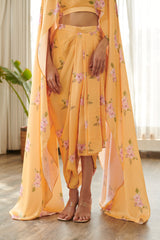 Jasmine Yellow Cape Sleeved Top & Skirt Set