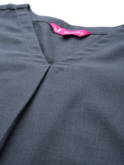 Women Plus Size Grey Solid A-Line Kurta Paired With Tonal Bottom