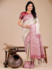 Radiant Sky Blue Silk Saree with Pink & Blue Floral Pattern – Perfect for Weddings & Festive Glamour