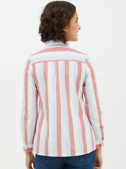 Women's Blue Colour Block Denim Shirt