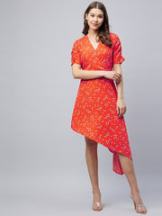 Women's Orange Floral Print Dress