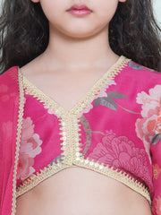 Girls Pink & Green Multi Printededed Ready to wear Lehenga & Choli with Dupatta