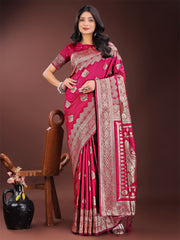 Graceful Royal Blue Banarasi Silk Saree with Silver Zari – Perfect Ethnic Wear for Weddings & Festive Moments