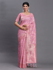 Sky Blue Linen Cotton Saree with Silver Zari Weave & Tassels – Festive & Elegant Office Wear