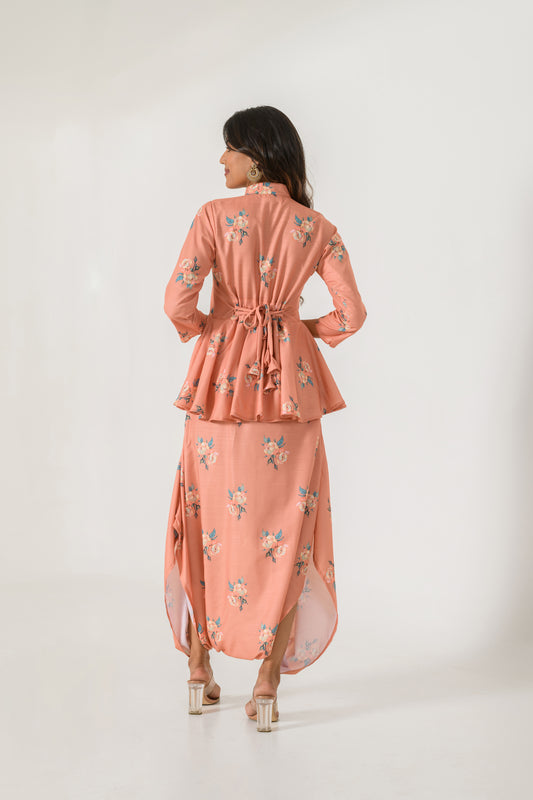 Scarlet Orange Peplum  Dhoti Jumpsuit