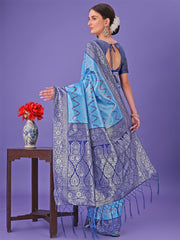 Cream & Green Lichi Silk Saree with Rich Woven Border and Zigzag Pattern – Wedding & Festive Wear