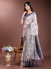 Graceful Cream & Pink Linen Cotton Saree with Rich Zari Pallu – A Touch of Royal Comfort
