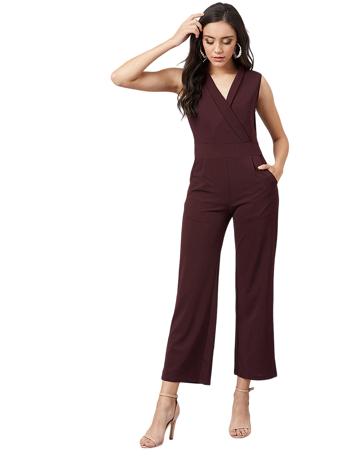 Women Brown Solid Basic Jumpsuit
