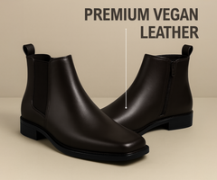 THE ASHFORD Men's Stylish Vegan Leather Chelsea Boots with Side Zipper & Elastic Panel, Square Toe Ankle Boot (Tan / Black / Brown)