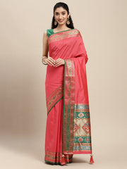 Ethnic Navy Blue Party Wear Saree with Rich Pallu and Contrast Red Zari Border