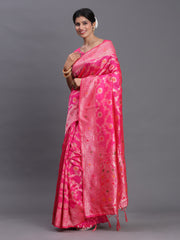 Pink Banarasi Silk Saree with Floral Zari Weaving – Festive Traditional Elegance for Weddings & Celebrations
