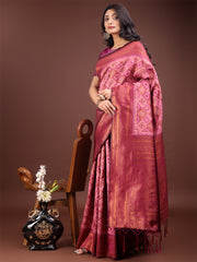 Majestic Red & Grey Silk Saree with Rich Woven Pallu – A Regal Touch for Special Moments