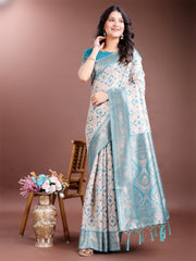 Graceful Cream & Pink Linen Cotton Saree with Rich Zari Pallu – A Touch of Royal Comfort
