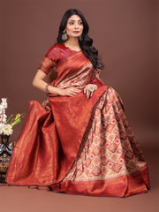 Majestic Red & Grey Silk Saree with Rich Woven Pallu – A Regal Touch for Special Moments