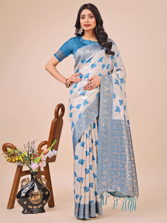 Elegant Linen Cotton Saree with Zari Woven Border and Pallu - Soft Lightweight Saree for Daily, Festive & Office Wear