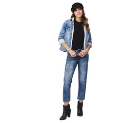 Women's Denim Jacket with Soft Warm Faux Fur Lining inside & Washed Pocket effect