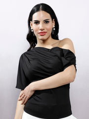 Women Solid One Shoulder Draped Top