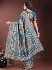 Graceful Royal Blue Banarasi Silk Saree with Silver Zari – Perfect Ethnic Wear for Weddings & Festive Moments