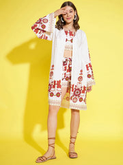 Women's 3 Piece Shrug, Inner & Shorts Rayon Co-Ord Set
