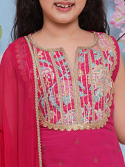 cotton Woven Sleeveless Floral Print A Line Kurta And Salwar With Dupatta Set - Pink
