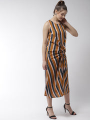 Women's Satin Stripe Print Front Gather Dress
