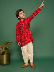 Boys' Red Kurta and Patiala Set