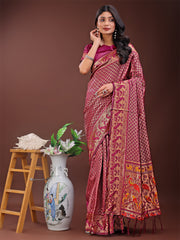 Fiery Red Banarasi Silk Saree with Gold Zari and Colorful Pallu – Perfect for Bridal, Wedding & Festive Glamour
