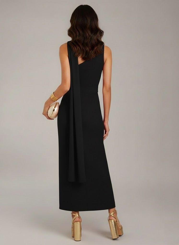 One-Shoulder Black Bodycon Scarf Dress-ADR-19818