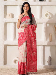 Elegant Woven Linen Cotton Saree for Durga Puja & Diwali | Ethnic Motif Design with Rich Zari Border | Soft, Breathable, Festive-Ready Traditional Drape