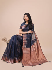 Premium Charcoal Black Linen Cotton Saree with Copper Zari Pallu & Abstract Print – Office & Festive Wear