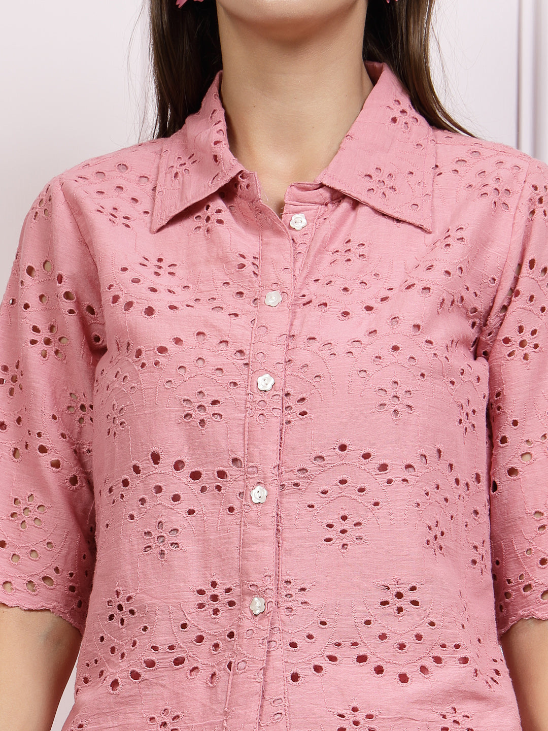 Shiffli Pure Cotton Shirt With Shorts