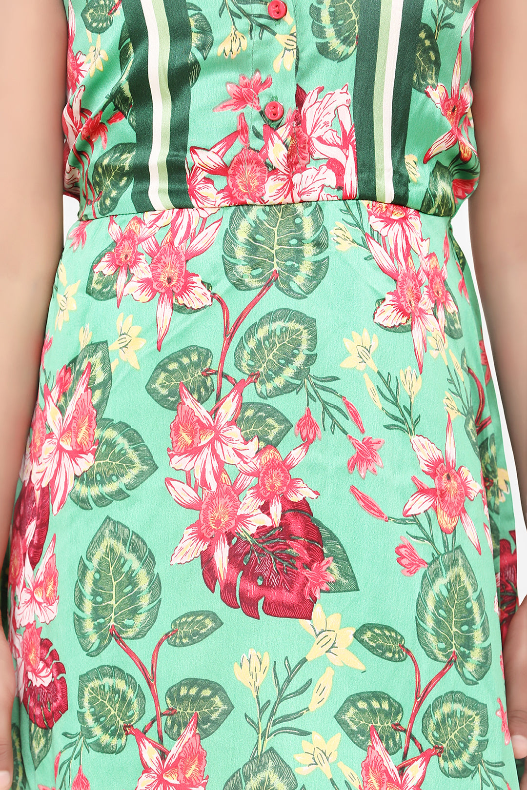 Girls Green Floral Satin Dress