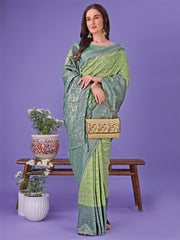 Vibrant Yellow & Blue Lichi Silk Saree with Rich Woven Border and Contrast Blouse – Festive & Wedding Wear