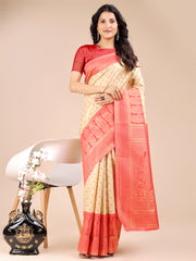 Graceful Cream and Green Silk Saree – Traditional Elegance with Royal Charm