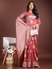 Elegant Olive Green Linen Cotton Saree with Zari Border & Woven Motifs – Perfect for Sophisticated Everyday & Festive Looks